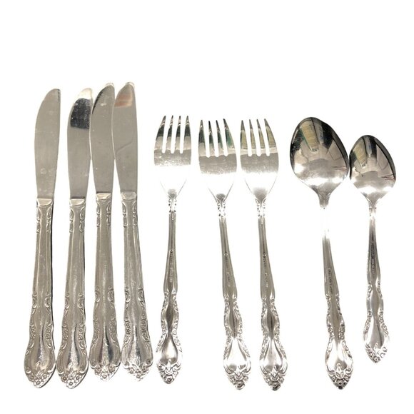 9 piece flatware Fleurette (Stainless) by IMPERIAL INTL silverware floral scroll - Picture 5 of 7